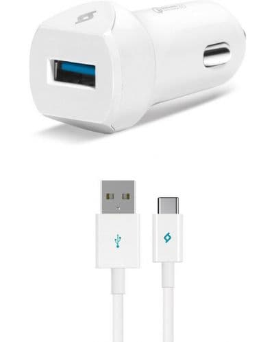 Зарядно за кола ttec - SpeedCharger QC 3.0, USB-A, кабел USB-C, бяло