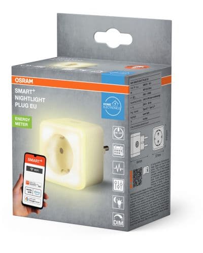 Смарт контакт Osram - Smart + WiFi Nightlight Plug EU, 3680W, бял